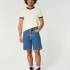 Above-the-Knee Loose Denim Shorts,Above-the-Knee Loose Denim Shorts Above-the-Knee Loose Denim Shorts,Above-the-Knee Loose Denim Shorts