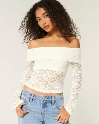 All-Over Lace Off-the-Shoulder Top,All-Over Lace Off-the-Shoulder Top