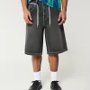 Below-the-Knee Washed Black Super Baggy Denim Shorts,Below-the-Knee Washed Black Super Baggy Denim Shorts Below-the-Knee Washed Black Super Baggy Denim Shorts,Below-the-Knee Washed Black Super Baggy Denim Shorts