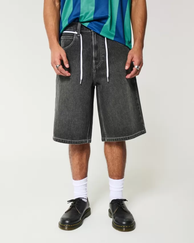 Below-the-Knee Washed Black Super Baggy Denim Shorts,Below-the-Knee Washed Black Super Baggy Denim Shorts Below-the-Knee Washed Black Super Baggy Denim Shorts,Below-the-Knee Washed Black Super Baggy Denim Shorts