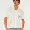 Boxy Cropped Embroidered Graphic Workwear Shirt,Boxy Cropped Embroidered Graphic Workwear Shirt