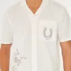 Boxy Cropped Embroidered Graphic Workwear Shirt,Boxy Cropped Embroidered Graphic Workwear Shirt