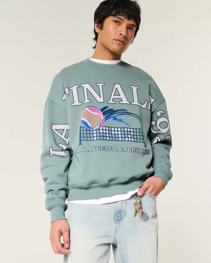 Boxy LA Finals Tennis Graphic Crew Sweatshirt,Boxy LA Finals Tennis Graphic Crew Sweatshirt