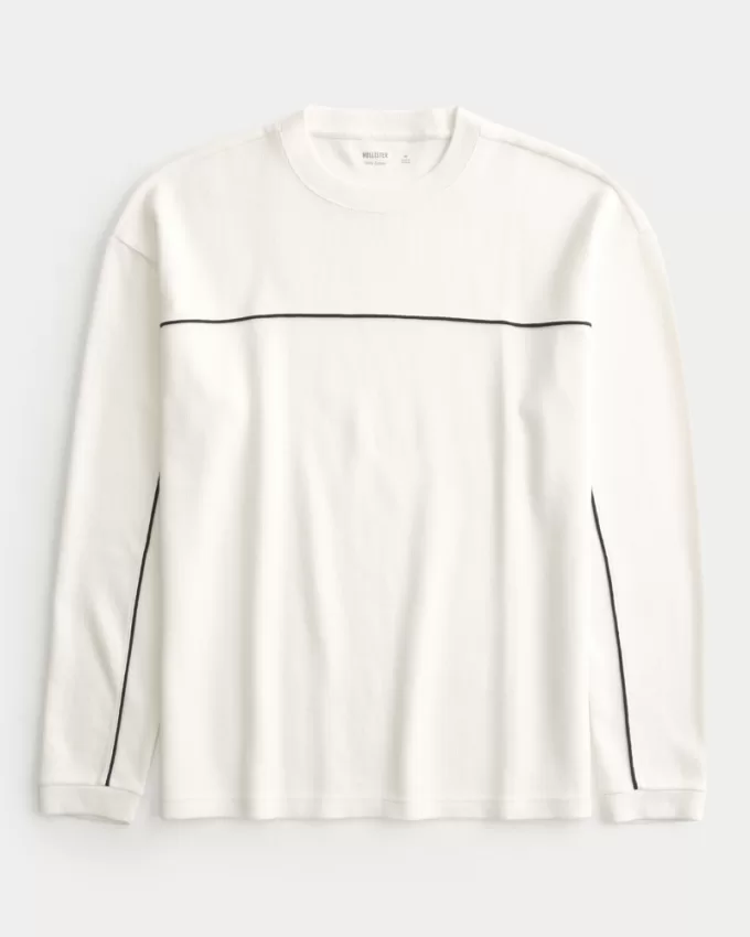 Boxy Long-Sleeve Striped Crew T-Shirt,Boxy Long-Sleeve Striped Crew T-Shirt