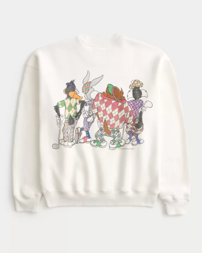 Boxy Looney Tunes Golf Graphic Crew Sweatshirt,Boxy Looney Tunes Golf Graphic Crew Sweatshirt
