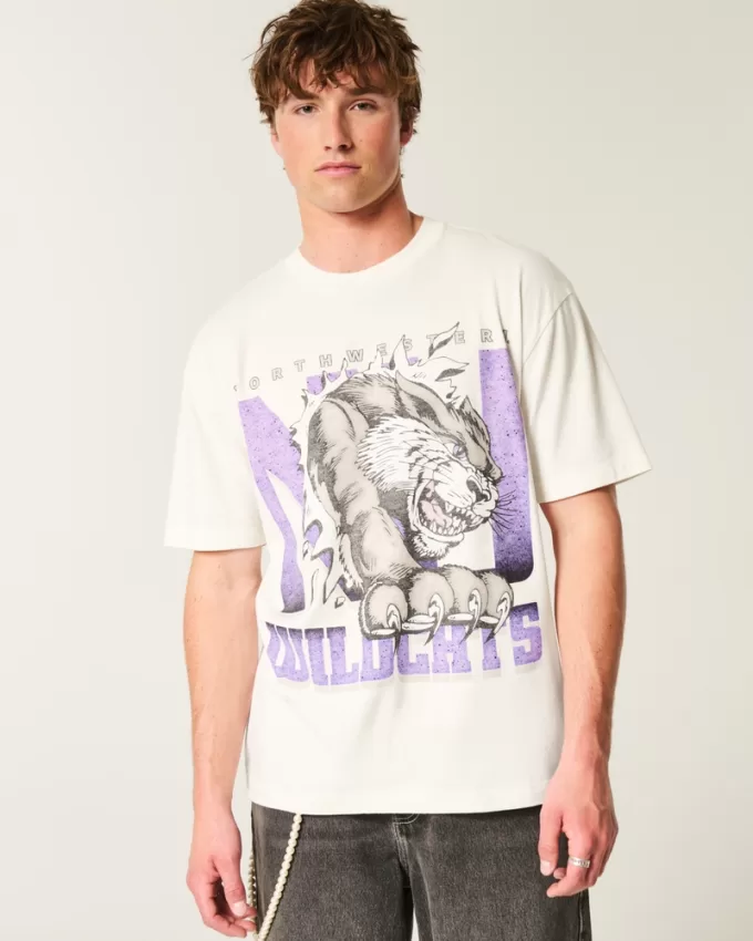 Boxy Northwestern University Wildcats Graphic Tee,Boxy Northwestern University Wildcats Graphic Tee