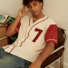 Boxy Number Graphic Baseball Jersey,Boxy Number Graphic Baseball Jersey