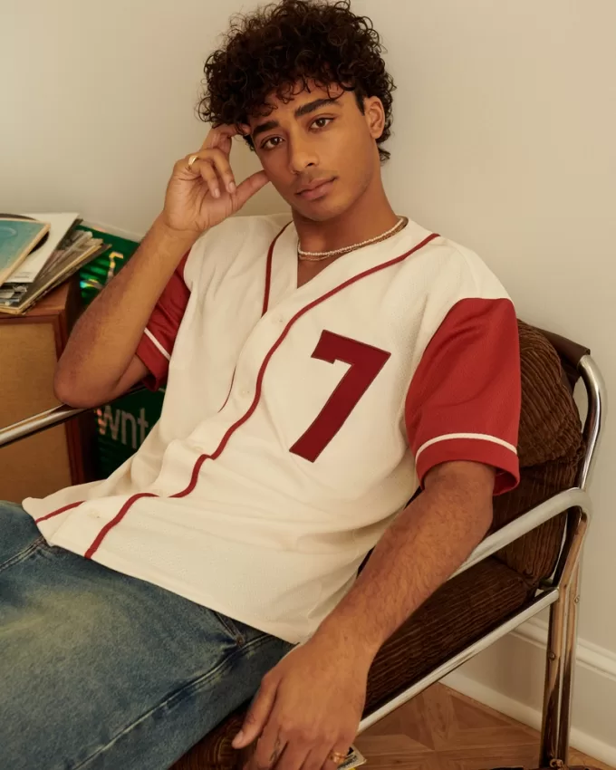 Boxy Number Graphic Baseball Jersey,Boxy Number Graphic Baseball Jersey