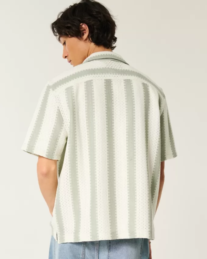 Boxy Short-Sleeve Crochet-Style Shirt,Boxy Short-Sleeve Crochet-Style Shirt