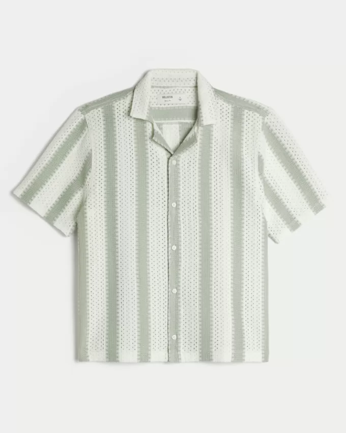 Boxy Short-Sleeve Crochet-Style Shirt,Boxy Short-Sleeve Crochet-Style Shirt