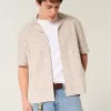 Boxy Short-Sleeve Crochet-Style Shirt,Boxy Short-Sleeve Crochet-Style Shirt