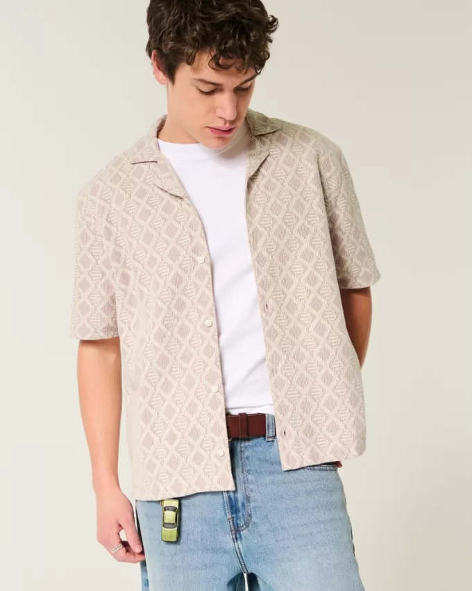 Boxy Short-Sleeve Crochet-Style Shirt,Boxy Short-Sleeve Crochet-Style Shirt