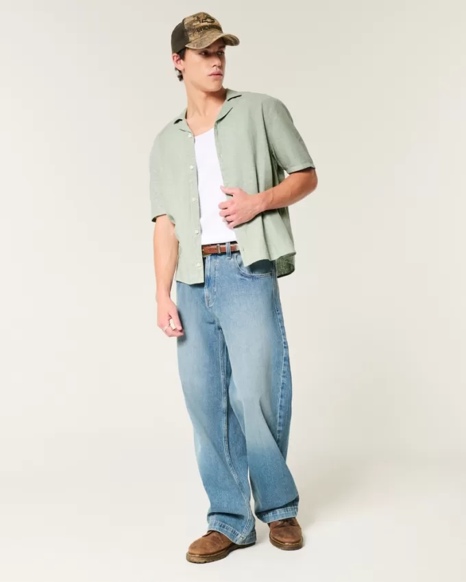 Boxy Short-Sleeve Linen-Blend Shirt,Boxy Short-Sleeve Linen-Blend Shirt Boxy Short-Sleeve Linen-Blend Shirt,Boxy Short-Sleeve Linen-Blend Shirt