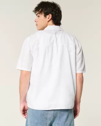 Boxy Short-Sleeve Linen-Blend Shirt,Boxy Short-Sleeve Linen-Blend Shirt