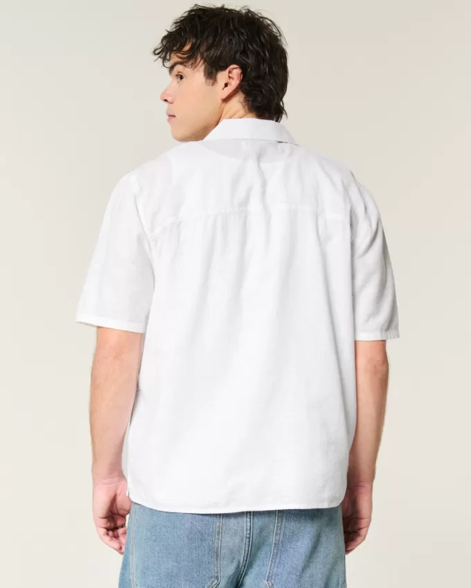 Boxy Short-Sleeve Linen-Blend Shirt,Boxy Short-Sleeve Linen-Blend Shirt Boxy Short-Sleeve Linen-Blend Shirt,Boxy Short-Sleeve Linen-Blend Shirt