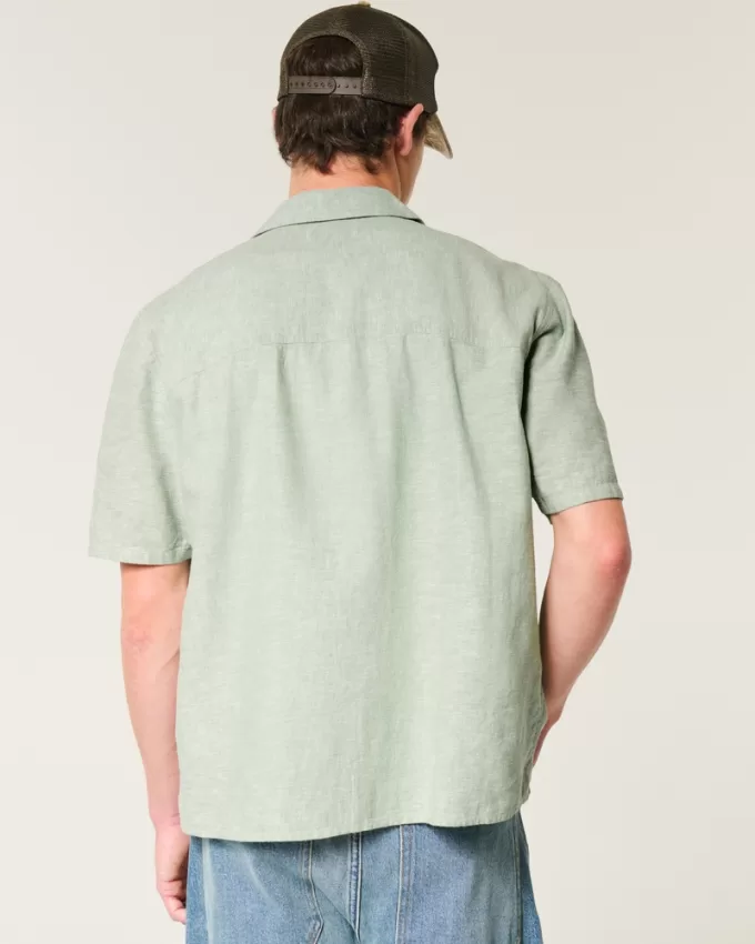 Boxy Short-Sleeve Linen-Blend Shirt,Boxy Short-Sleeve Linen-Blend Shirt Boxy Short-Sleeve Linen-Blend Shirt,Boxy Short-Sleeve Linen-Blend Shirt