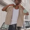 Boxy Short-Sleeve Plaid Shirt,Boxy Short-Sleeve Plaid Shirt Boxy Short-Sleeve Plaid Shirt,Boxy Short-Sleeve Plaid Shirt