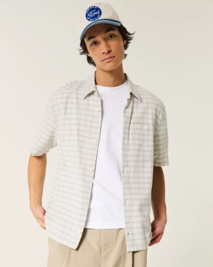 Boxy Short-Sleeve Plaid Shirt,Boxy Short-Sleeve Plaid Shirt Boxy Short-Sleeve Plaid Shirt,Boxy Short-Sleeve Plaid Shirt