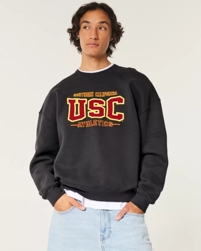 Boxy USC Athletics Graphic Crew Sweatshirt,Boxy USC Athletics Graphic Crew Sweatshirt