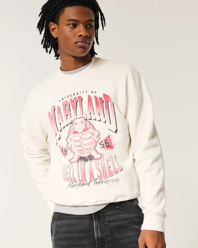 Boxy University of Maryland Graphic Crew Sweatshirt,Boxy University of Maryland Graphic Crew Sweatshirt