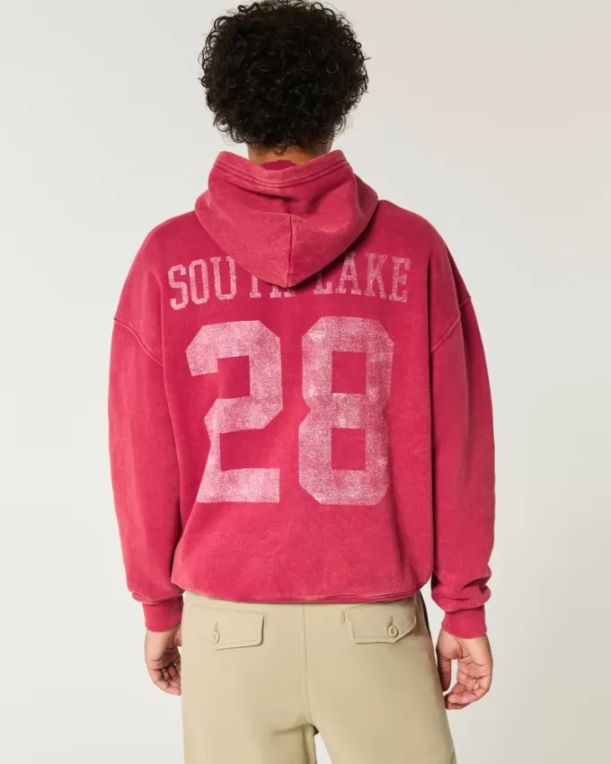 Boxy Washed Number Graphic Hoodie,Boxy Washed Number Graphic Hoodie