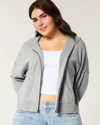 Boxy Zip-Up Sweater Hoodie,Boxy Zip-Up Sweater Hoodie