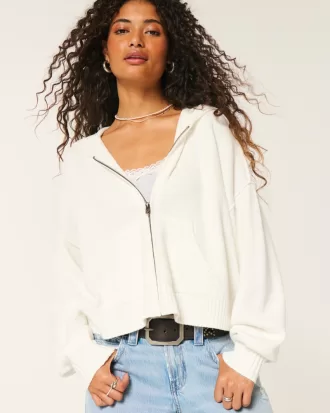 Boxy Zip-Up Sweater Hoodie,Boxy Zip-Up Sweater Hoodie