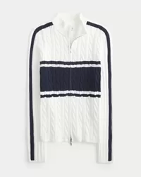 Cable-Knit Mock-Neck Zip-Up Sweater,Cable-Knit Mock-Neck Zip-Up Sweater