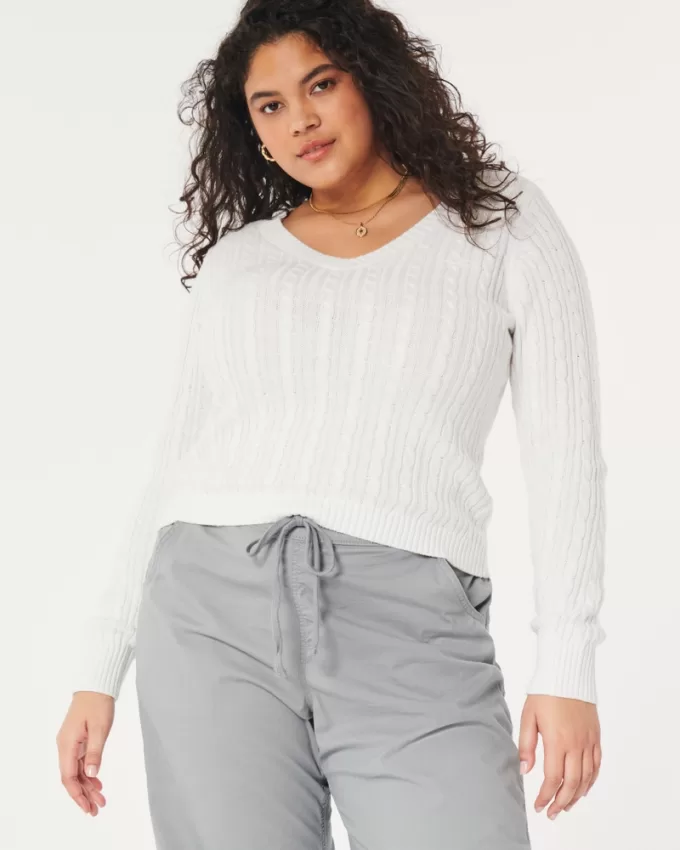 Cable-Knit V-Neck Sweater,Cable-Knit V-Neck Sweater