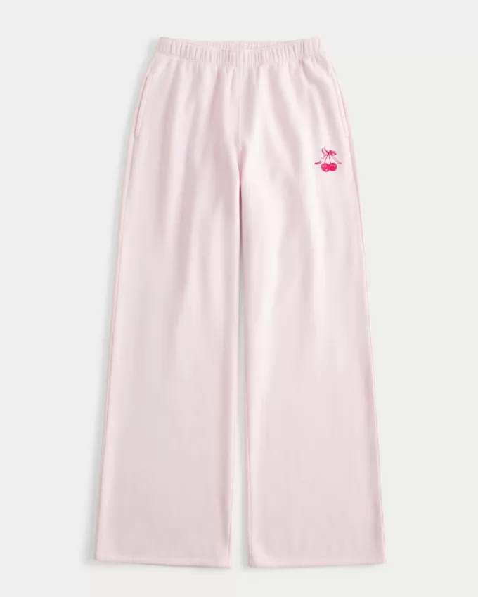 Cherry Graphic Wide-Leg Sweatpants,Cherry Graphic Wide-Leg Sweatpants