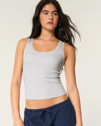 Cotton Blend Lace-Trim Scoop Cami,Cotton Blend Lace-Trim Scoop Cami