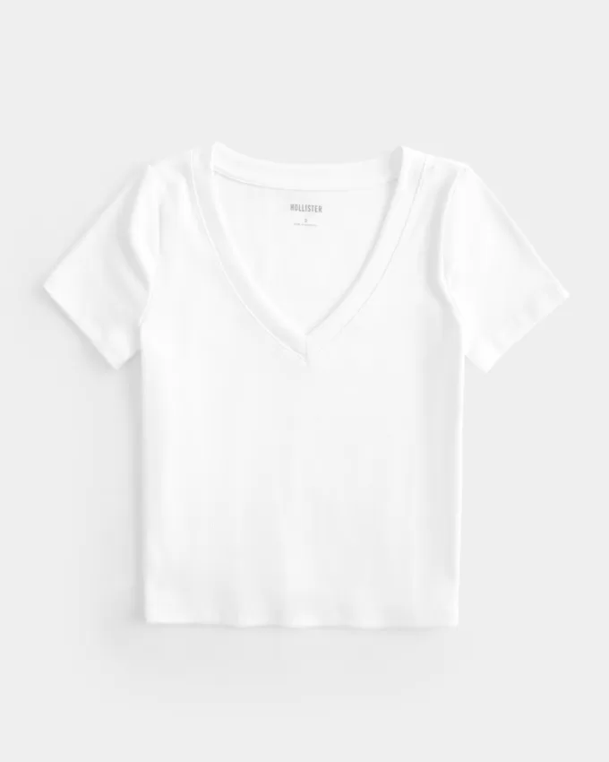 Cotton Blend V-Neck Baby Tee,Cotton Blend V-Neck Baby Tee