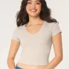 Cotton Blend V-Neck Baby Tee,Cotton Blend V-Neck Baby Tee