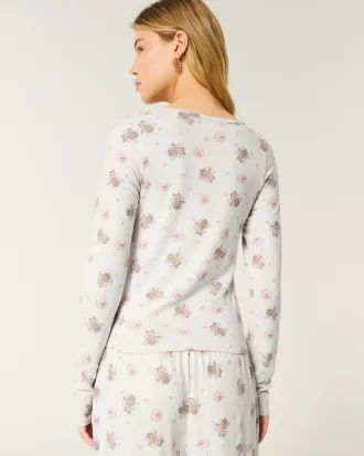 Cozy Bear Pattern Pajama Top,Cozy Bear Pattern Pajama Top
