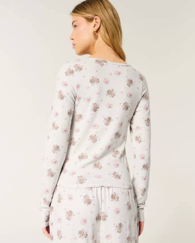 Cozy Bear Pattern Pajama Top,Cozy Bear Pattern Pajama Top