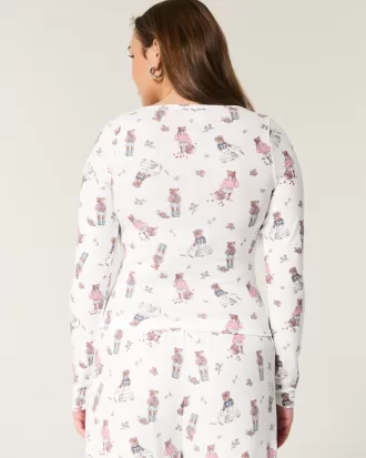 Cozy Bear Pattern Pajama Top,Cozy Bear Pattern Pajama Top