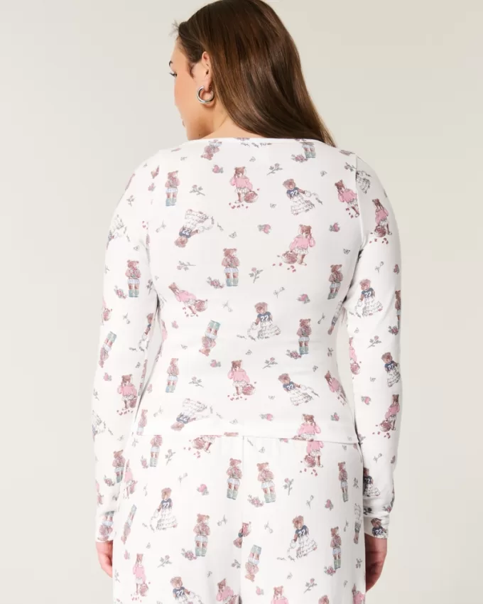 Cozy Bear Pattern Pajama Top,Cozy Bear Pattern Pajama Top