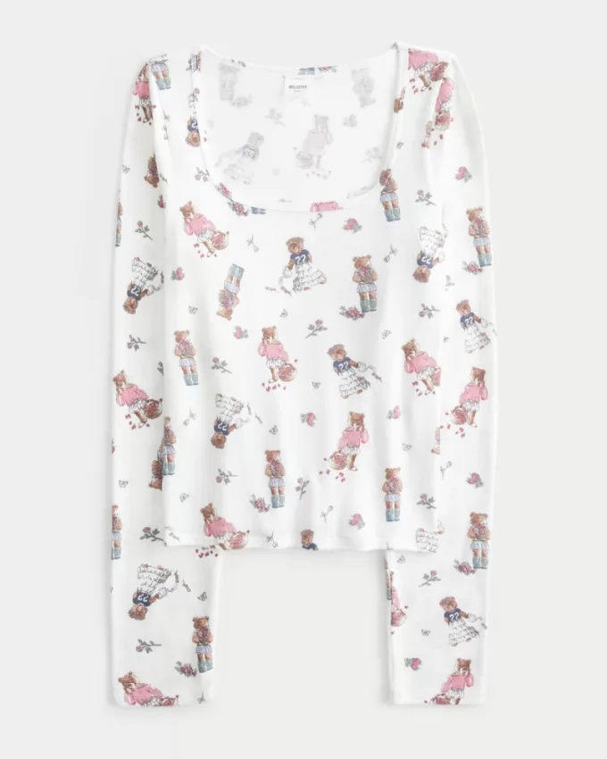 Cozy Bear Pattern Pajama Top,Cozy Bear Pattern Pajama Top
