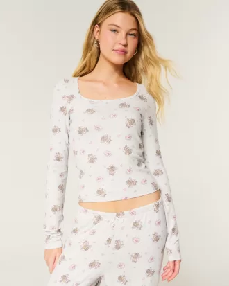 Cozy Bear Pattern Pajama Top,Cozy Bear Pattern Pajama Top