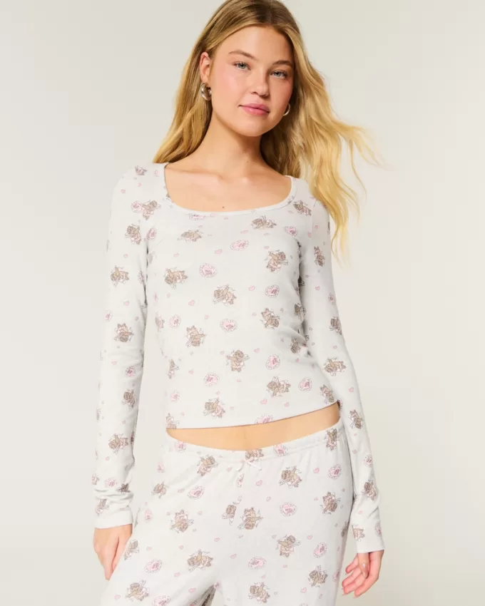 Cozy Bear Pattern Pajama Top,Cozy Bear Pattern Pajama Top