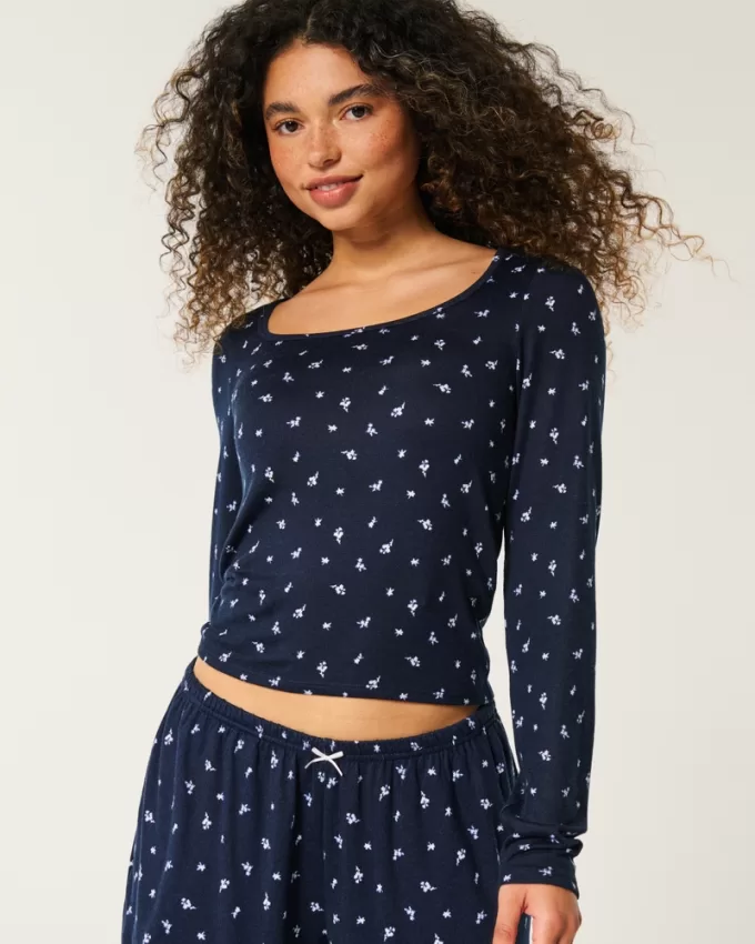 Cozy Floral Pattern Pajama Top,Cozy Floral Pattern Pajama Top