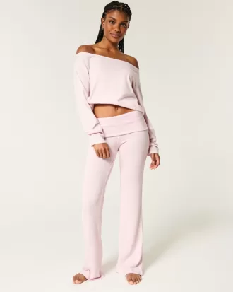 Cozy Knit Foldover Waist Sleep Pants,Cozy Knit Foldover Waist Sleep Pants