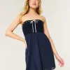 Crochet-Style Mix Strapless Mini Dress,Crochet-Style Mix Strapless Mini Dress