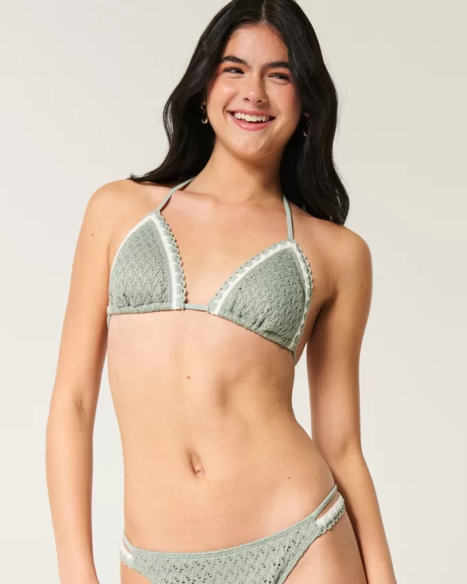 Crochet-Style Mixed Triangle Bikini Top,Crochet-Style Mixed Triangle Bikini Top