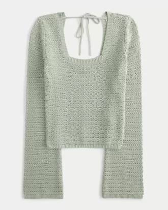 Crochet-Style Square-Neck Top,Crochet-Style Square-Neck Top