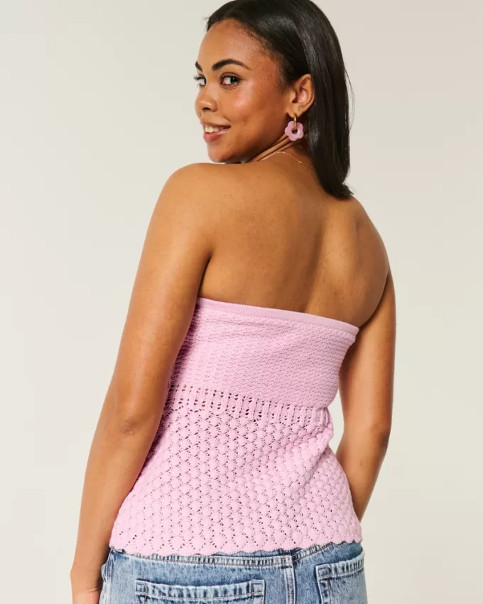 Crochet-Style Sweater Tube Top,Crochet-Style Sweater Tube Top