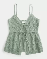 Crochet-Style Tie-Front Sweater Tank,Crochet-Style Tie-Front Sweater Tank