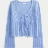 Crochet-Style Tie-Front Textured Sweater,Crochet-Style Tie-Front Textured Sweater