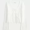Crochet-Style Tie-Front Textured Sweater,Crochet-Style Tie-Front Textured Sweater