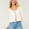 Crochet-Style Tie-Front Textured Sweater,Crochet-Style Tie-Front Textured Sweater